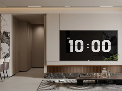Modern Living Dining Room Interior With TV Wall Sofa And Dining Table Set 3d model