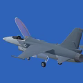 Gray Fighter Jet With Open Canopy Pilot Seat Landing Gear Down Against Blue Background