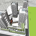 Modern Commercial Complex With High Rise Buildings Green Roof And Multi Level Structure