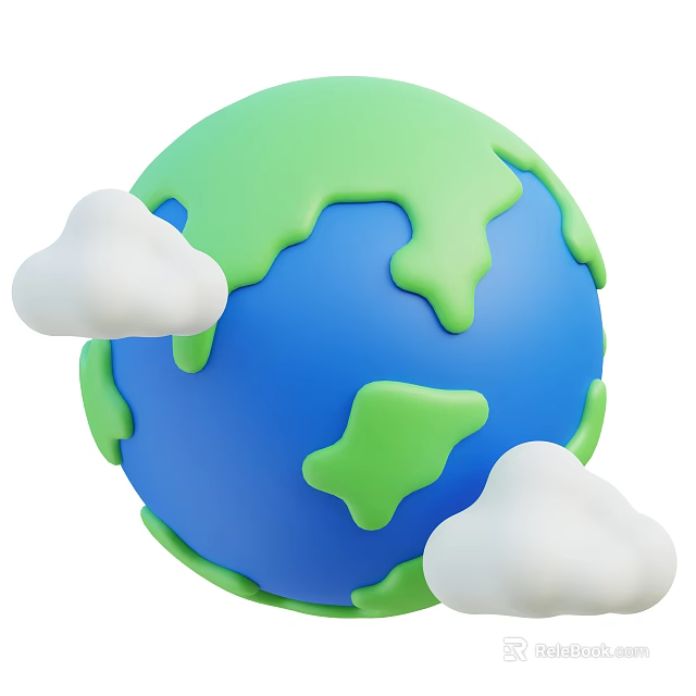 Decorative Ornament Set Featuring 3D Globe With Green Landmasses Blue Oceans And White Clouds 3d model 