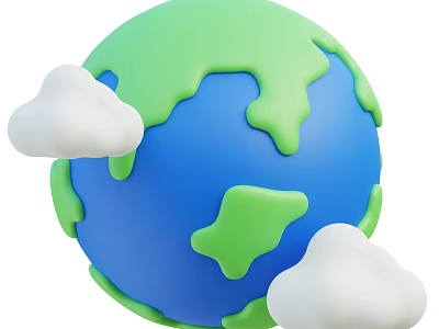 Decorative Ornament Set Featuring 3D Globe With Green Landmasses Blue Oceans And White Clouds 3d model