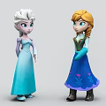 Two Elsa and Anna Princess Dolls Hugging Each Other In Blue Dresses With Braided Hair