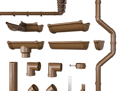 Brown Hardware Tools Including Various Pipe Fittings Drainage Elbows Gutter And Straight Components 3d model