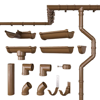 Brown Hardware Tools Including Various Pipe Fittings Drainage Elbows Gutter And Straight Components 3d model