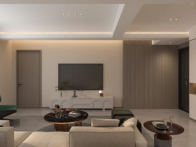 Modern Living Room Interior Design With Sofa Coffee Table TV And Wall Panels 3d model