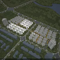 Aerial View Urban Planning of Modern Residential Area With Green Spaces and River