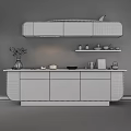 Stylish Modern Kitchen Cabinets With White Finish Wooden Countertop And Decorations
