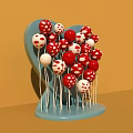 Red And White Polka Dot Balloons Arranged On Blue Heart Shaped Base