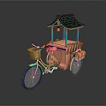 Traditional Bicycle With Pagoda Style Roof Lantern Basket And Pink Cart