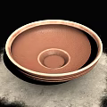 Textured Brown Ceramic Bowl Tableware Set Featuring Circular Patterns On Gray Mat 3d model