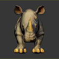 Realistic 3D Rhinoceros Model With Detailed Horn And Textured Skin Features