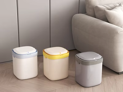 Modern Public Facilities Waste Bins With Different Colors And Lid Design In Indoor Area 3d model