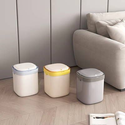 Modern Public Facilities Waste Bins With Different Colors And Lid Design In Indoor Area 3d model