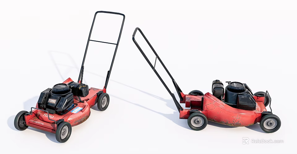 Red Manual Push Lawn Mowers As Agricultural Equipment For Garden Maintenance 3d model 