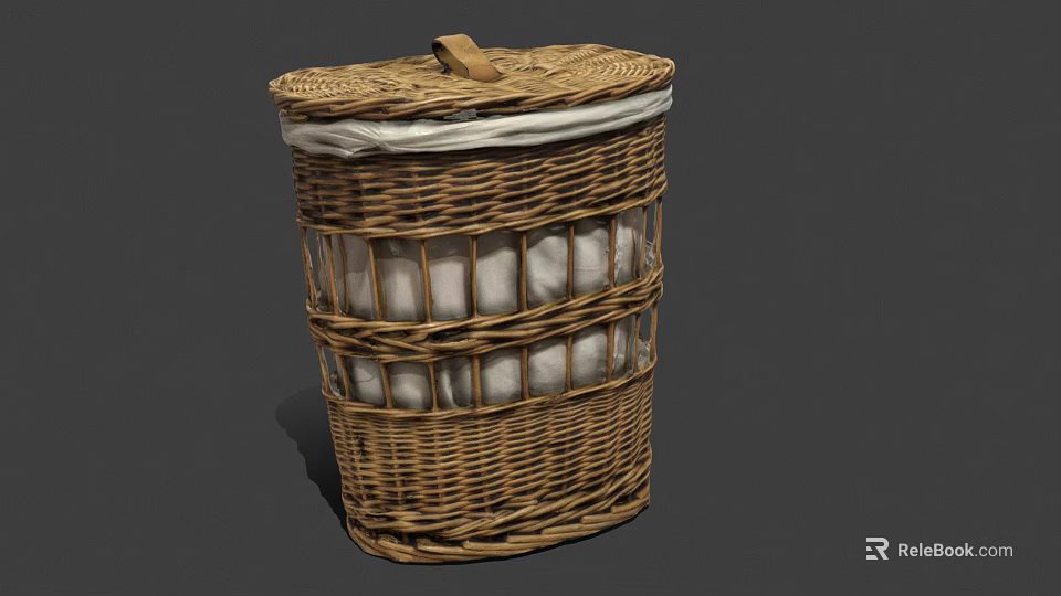 Woven Storage Basket with Lid and Handle for Home White Items Organization 3d model 