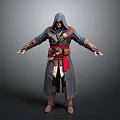 A Man In Hooded Robe With Red Belt And Emblem Standing Arms Outstretched
