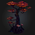 Glowing Mushroom Shaped Plant With Dark Stem Multiple Luminous Caps And Intricate Roots