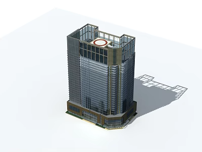 Modern High Rise Office Building With Glass Curtain Walls And Circular Top Design 3d model
