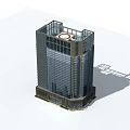Modern High Rise Office Building With Glass Curtain Walls And Circular Top Design