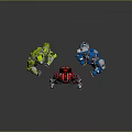Futuristic Sci Fi Game and Movie Characters in Green Red Blue Armor with Action Poses
