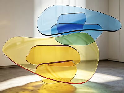 Modern Coffee Table With Colored Transparent Glass And Curved Shapes Structure 3d model
