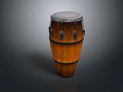 Traditional Wooden Conga Drum Percussion Instrument With Metal Hardware And Natural Drumhead 3d model