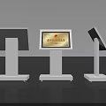 Public Facilities Information Display Stand Featuring White Pillar And Golden Panel 3d model