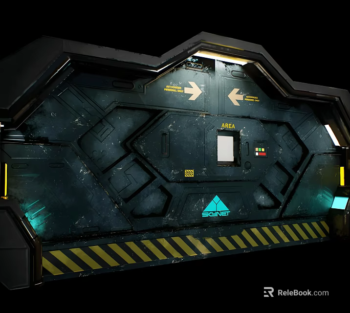 Industrial Sci Fi Hatch Door With Arrows Number 3543 Warning Sign And Caution Stripes 3d model 