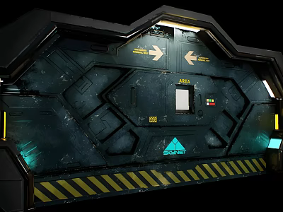 Industrial Sci Fi Hatch Door With Arrows Number 3543 Warning Sign And Caution Stripes 3d model
