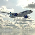 United Airlines Commercial Airplane With White And Blue Livery Flying Through Cloudy Sky