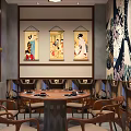 Traditional Japanese Restaurant Interior With Wooden Tables Lanterns Noren Curtains And Hanging Decorations