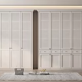 Modern White Wardrobe Interior With Louvered Doors Drawers And Decorative Items