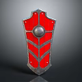 Medieval Red Shield With Silver Frame Central Sphere And V Shaped Patterns