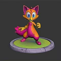 Cartoon Fox Like Creature Character With Vibrant Pink Orange Colors Standing On Circular Platform