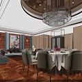 Modern Elegant Hotel Lobby With Chandelier Red Walls Marble Floor And Front Desk