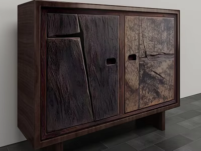 Dark Wooden Storage Cabinet With Unique Textured Doors And Natural Grain Design 3d model