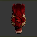 Red Horse Head Sculpture With Golden Armor And Ornate Design Details