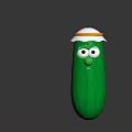 Cartoon Green Cucumber Character with White Hat Yellow Rim Big Eyes and Small Nose