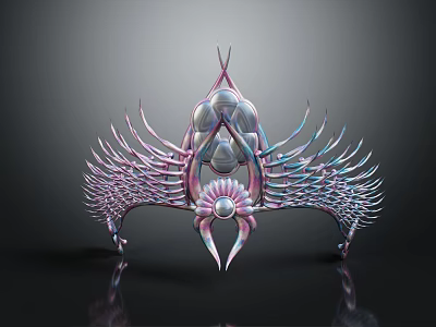 Pink And Blue Decorative Ornament Set With Modern Artistic Spiked Wings And Central Pearl Accent 3d model