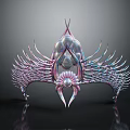 Pink And Blue Decorative Ornament Set With Modern Artistic Spiked Wings And Central Pearl Accent