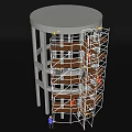Scaffolding Structure For Cylindrical Building Construction With Workers On Site