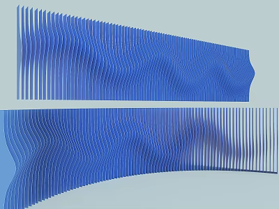 Modern Blue Wavy Striped Feature Wall Design With Curved Lines And Texture 3d model