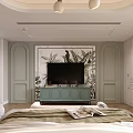 Elegant Modern Bedroom Interior Design With Comfortable Bed Pillows Nightstand And Decorative Wall Art
