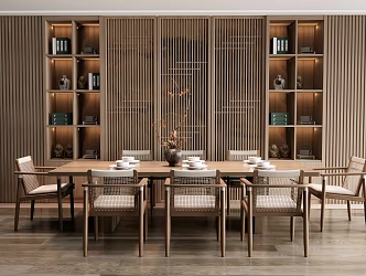 New Chinese Dining Table and Chair Leisure Chair Vase Floral Jewelry Ornaments Combination 3d model