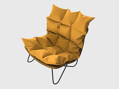 Cozy Yellow Leisure Chair With Padded Quilted Cushions And Black Metal Frame 3d model
