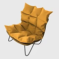 Cozy Yellow Leisure Chair With Padded Quilted Cushions And Black Metal Frame