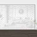 Modern Glass Block and Brick Wall Design with Decorative Accents and Green Plant