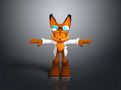 Cartoon Fox Character With White Coat Glasses Blue Eyes And Brown Boots 3d model