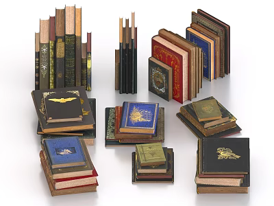 Various Colored Stacked Books With Different Cover Designs And Hardcover Editions 3d model