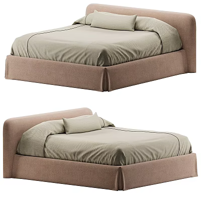 Modern Double Bed With Upholstered Frame Soft Green Bedding And Pillows 3d model